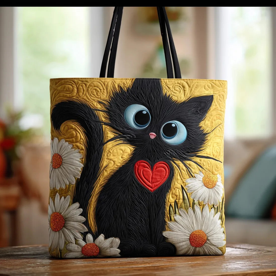 Bolso Artesanal - Gato Negro con Margarita