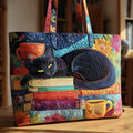 Bolso Artesanal - Gato Negro con Libro y Taza