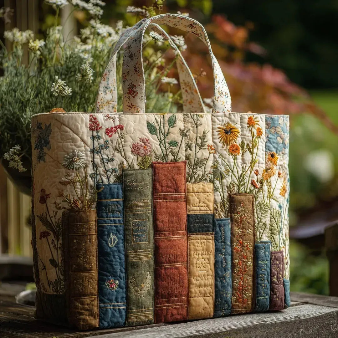 Bolso Artesanal Acolchado - Libro y Flor