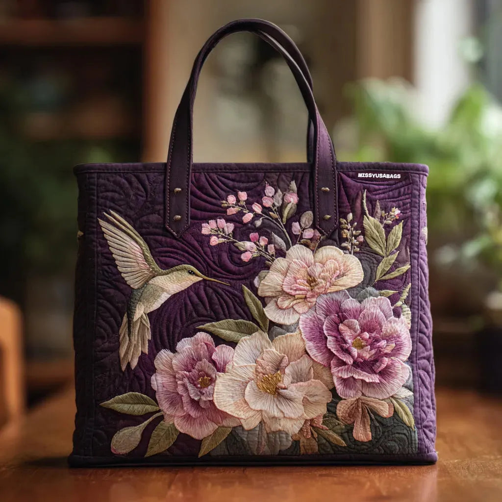 Bolso Artesanal Acolchado - Colibrì y Orquídea