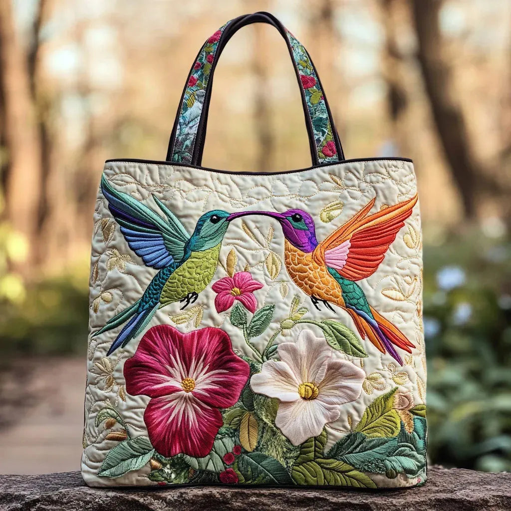 Bolso Artesanal - Colibrì y Flor Blanca