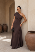 NOELIA- Vestido Elegante Color Marrón