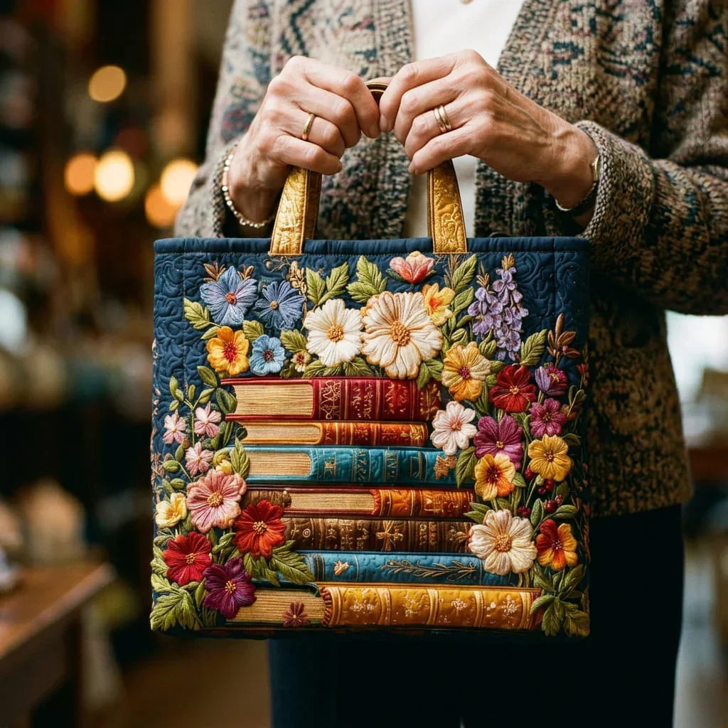 Bolso Artesanal - Estampados Florales y Libros