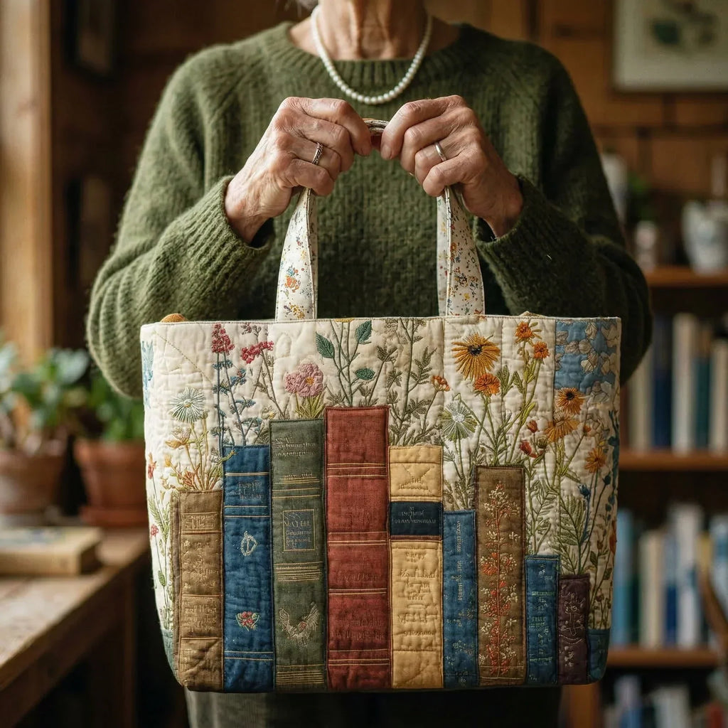 Bolso Artesanal Acolchado - Libro y Flor