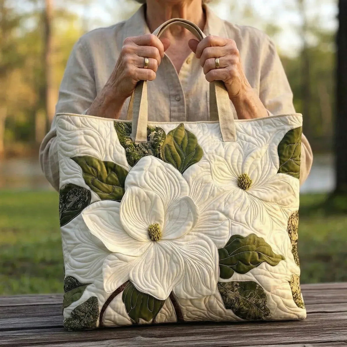 Bolso Artesanal Acolchado - Lirio Blanco Elegante